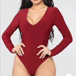 Burgundy deep v neck bodysuit